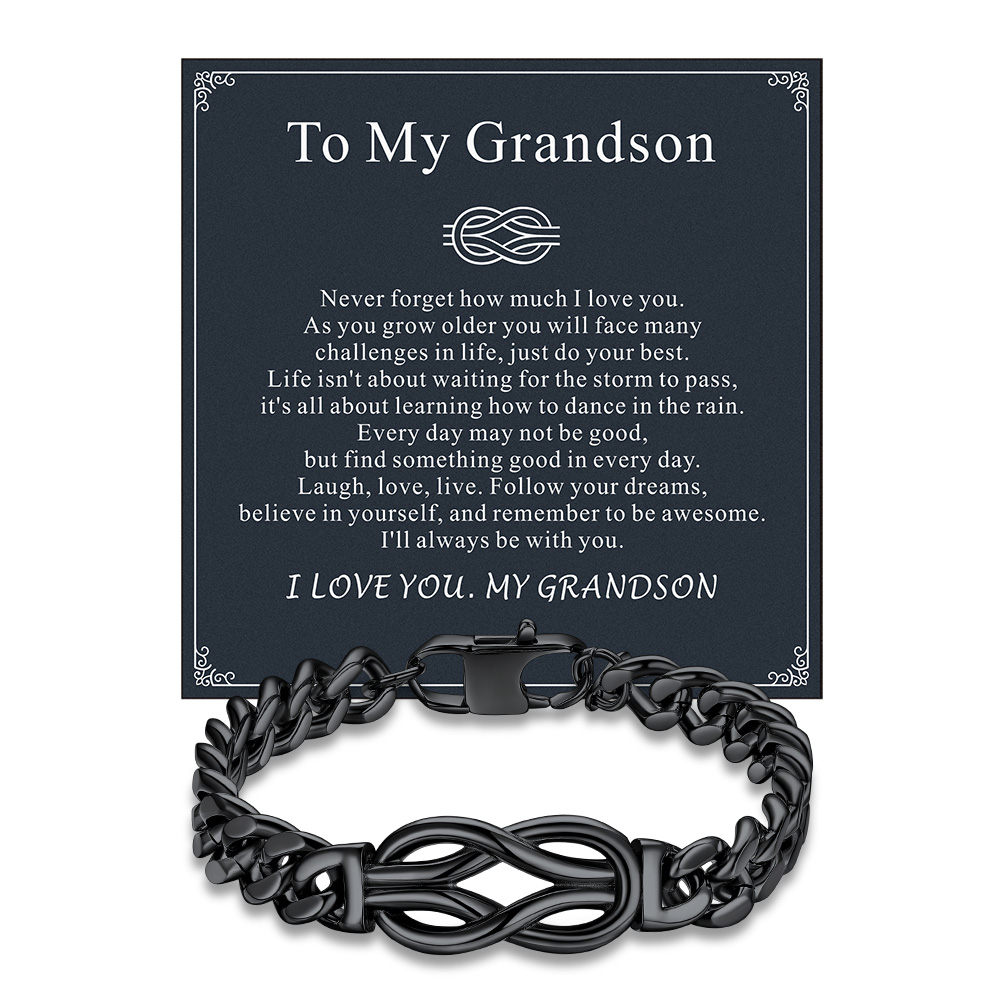 Infinity Love Knot Cuban Link Bracelets For Men to my grandson card black