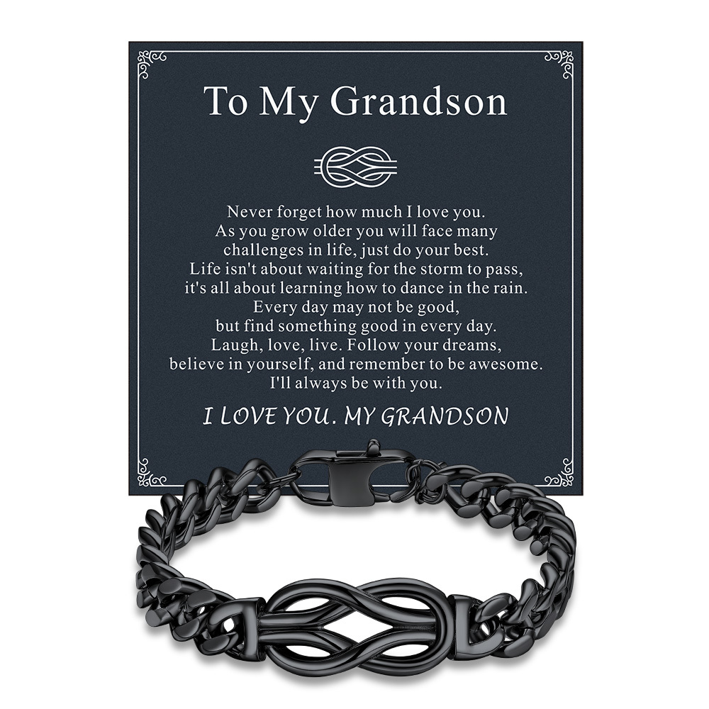 Infinity Love Knot Cuban Link Bracelets For Men to my grandson card black