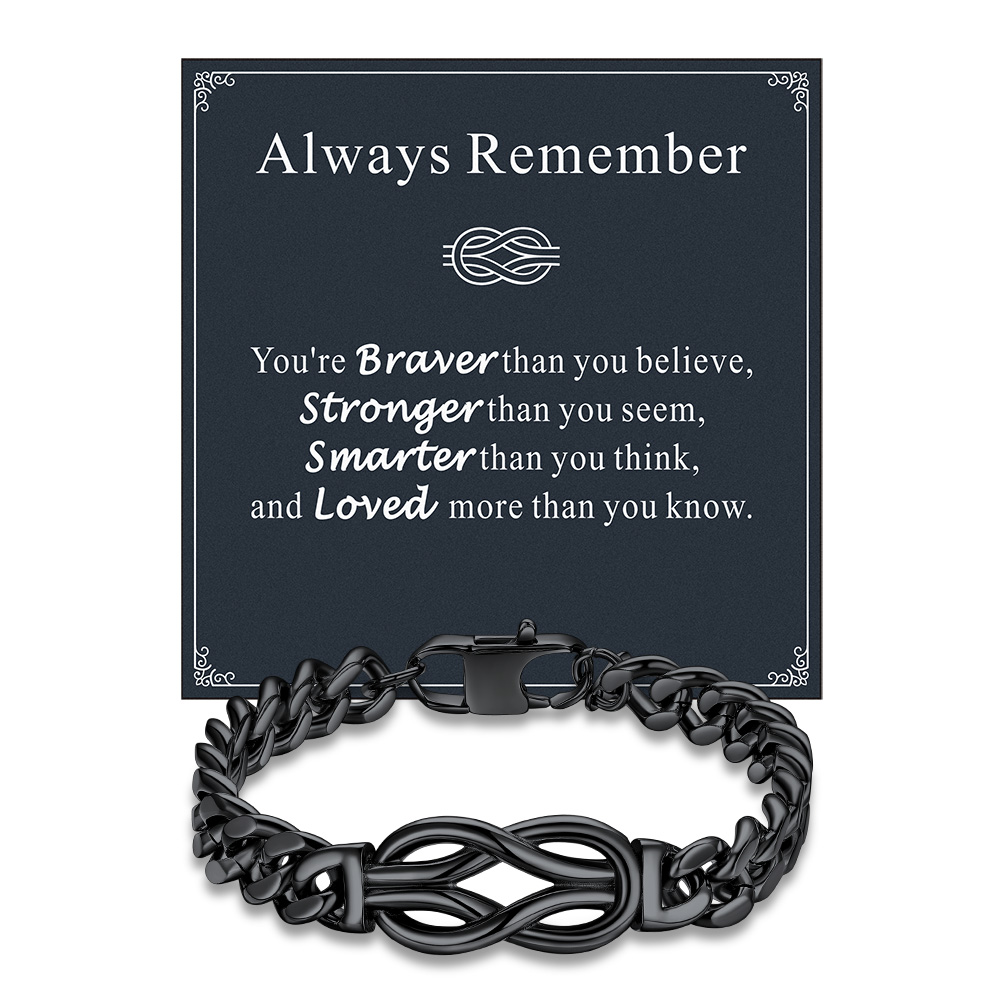 Infinity Love Knot Cuban Link Bracelets For Men always remember card black