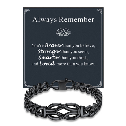 Infinity Love Knot Cuban Link Bracelets For Men always remember card black