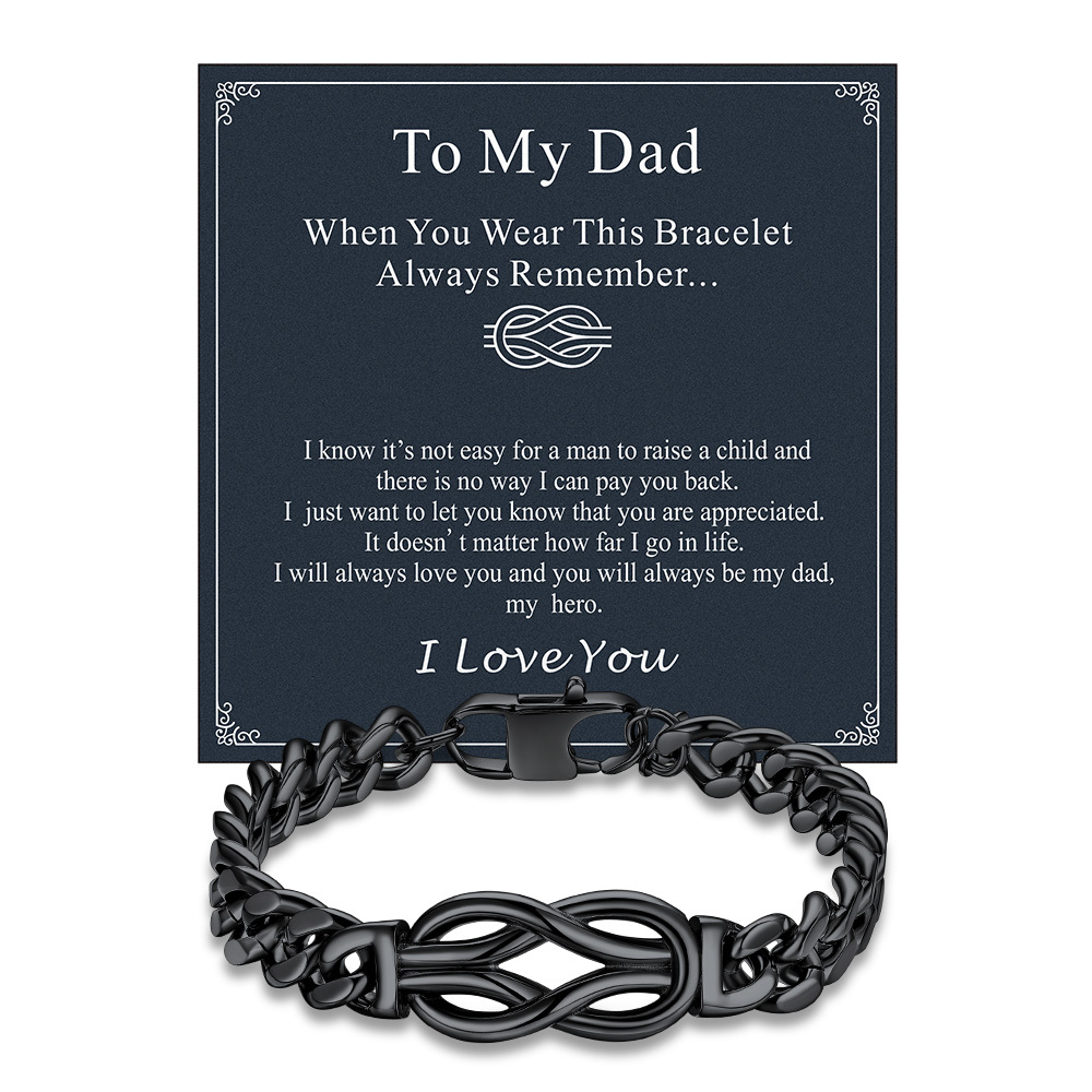 Infinity Love Knot Cuban Link Bracelets For Men | Father's Day Gift to my dad card black