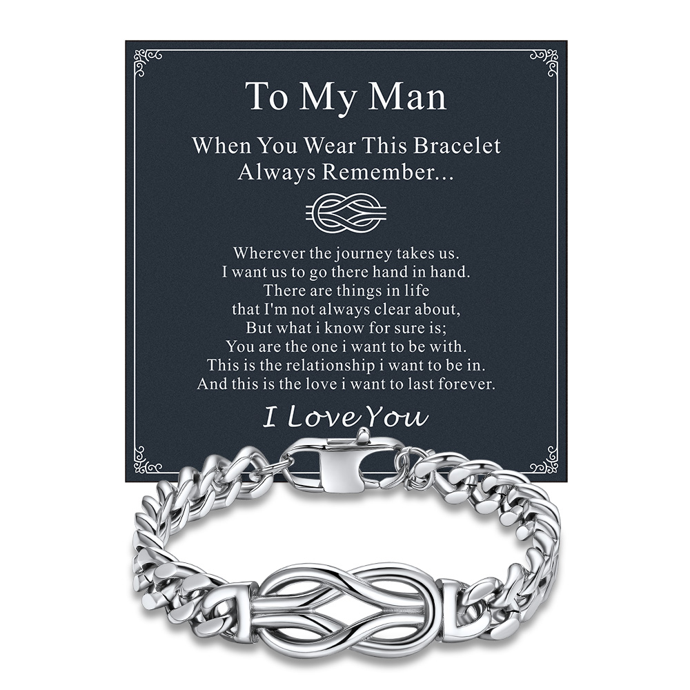 Infinity Love Knot Cuban Link Bracelets For Men   to my man card silver