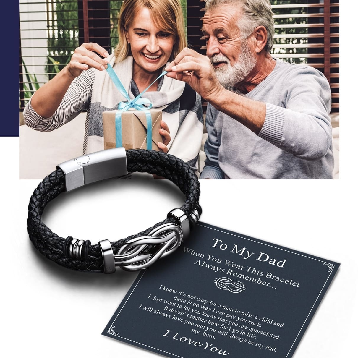  Infinity Love Knot Leather Bracelets For Men with Greeting Card 