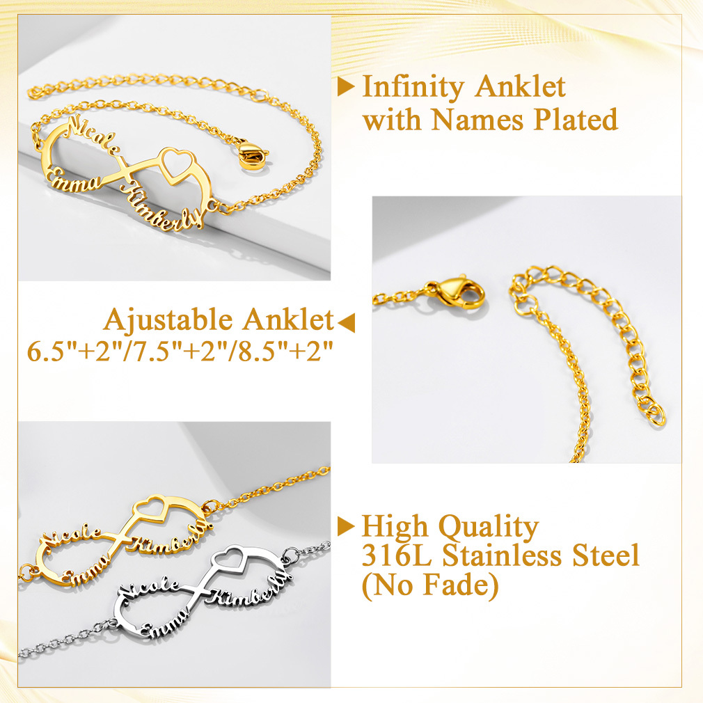 infinity name anklet for women detail