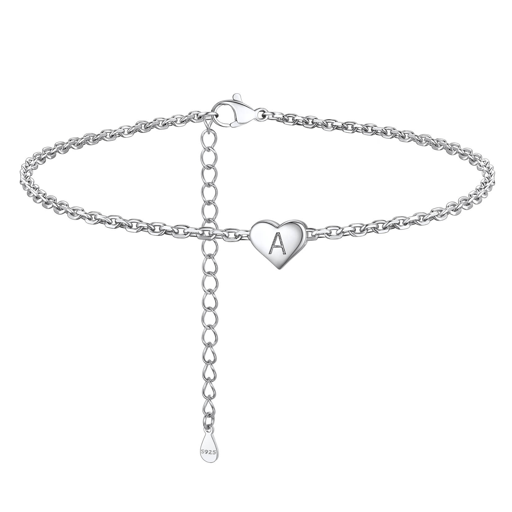 925 Sterling Silver Initial Heart Letter Bracelet for Women