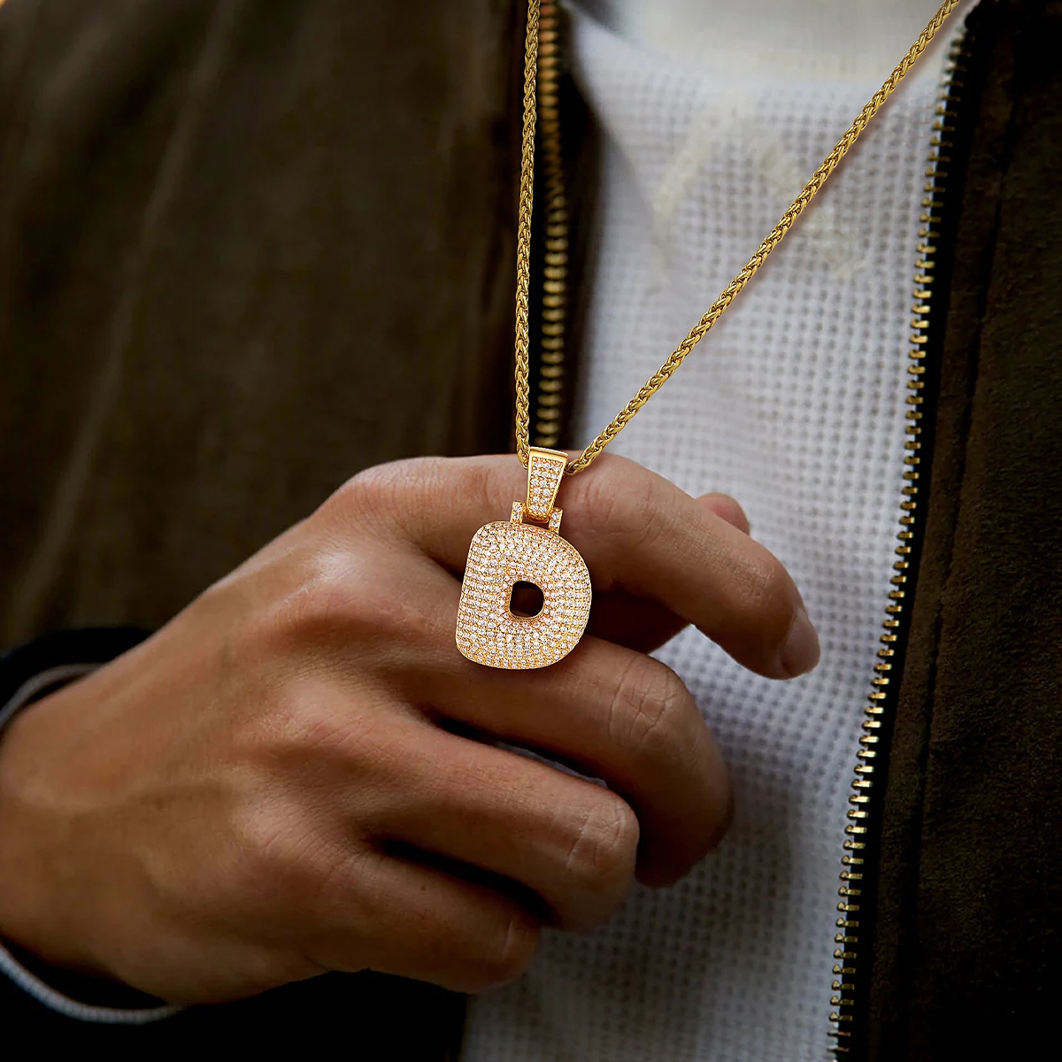 Custom Bubble Initial CZ Diamond Pendant Necklace with Letter