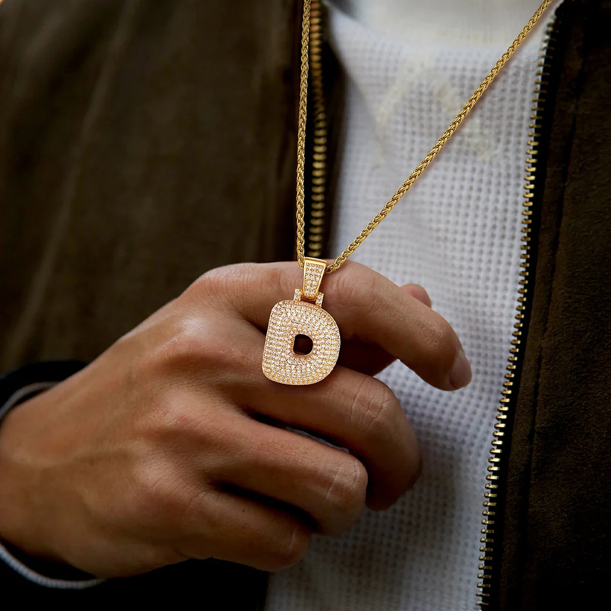 Custom Bubble Initial CZ Diamond Pendant Necklace with Letter