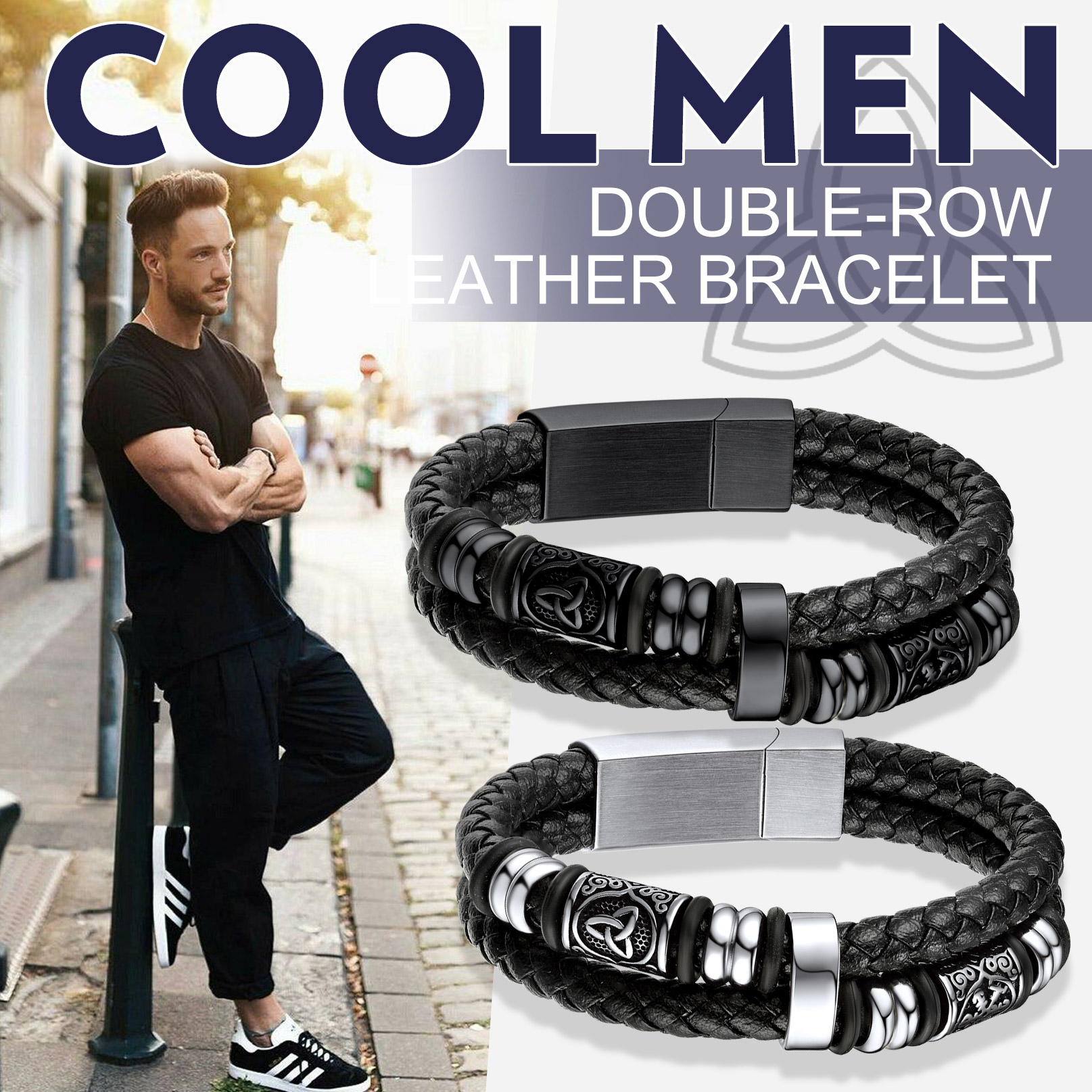 Personalized Braided Leather Bracelet with Name for Men 