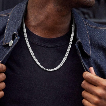 men wearing silver Miami Cuban Link Chain Necklace 