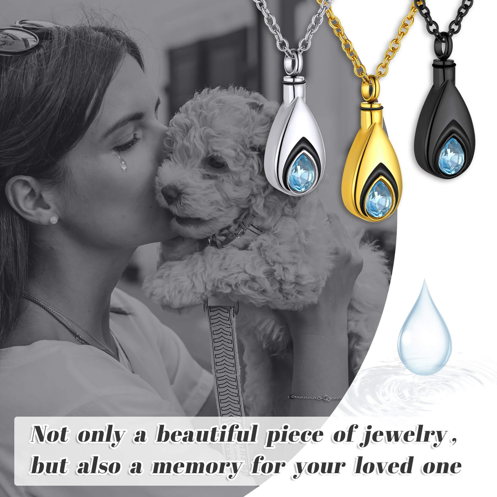 Teardrop Birthstone Urn Necklace for Cremation