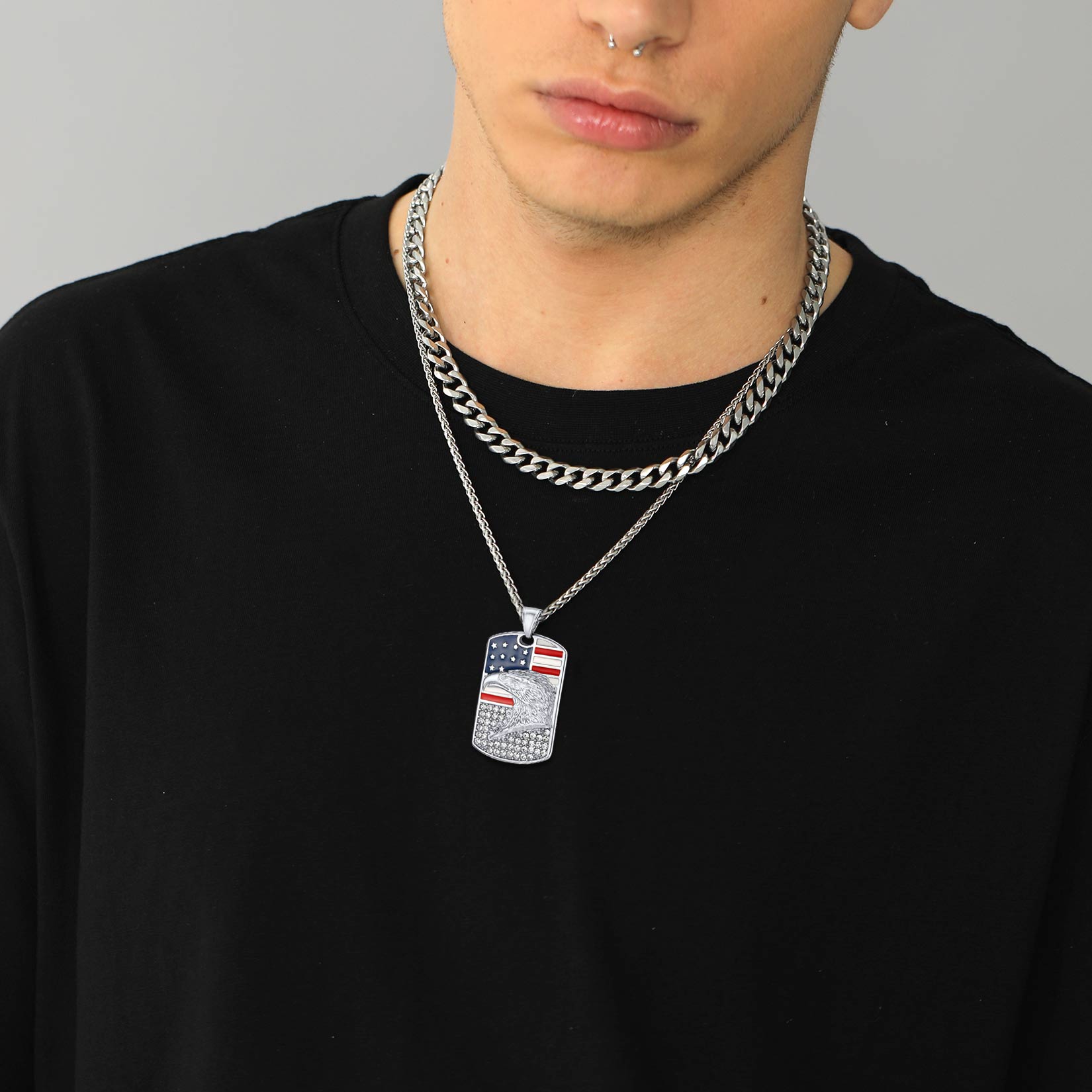 men wearing 4th of July  Dog Tag Necklace 