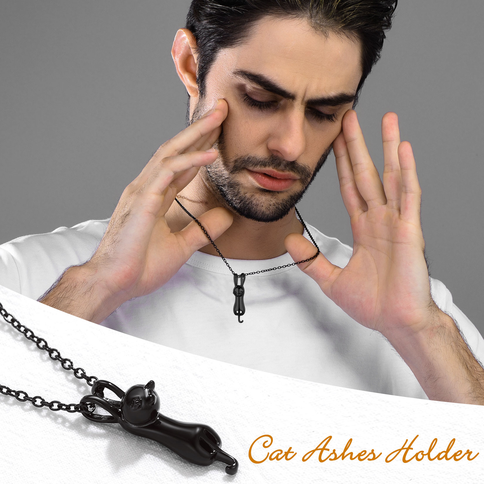 men wearing Cat Urn Necklaces Cremation Jewelry