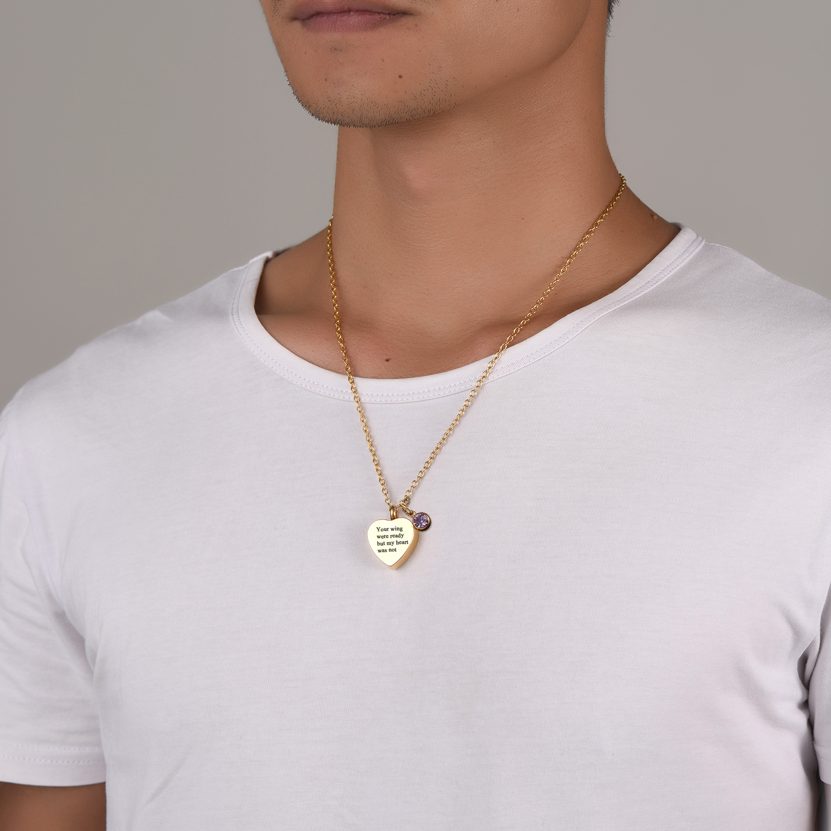 men wearing gold Heart Cremation Urn Necklace