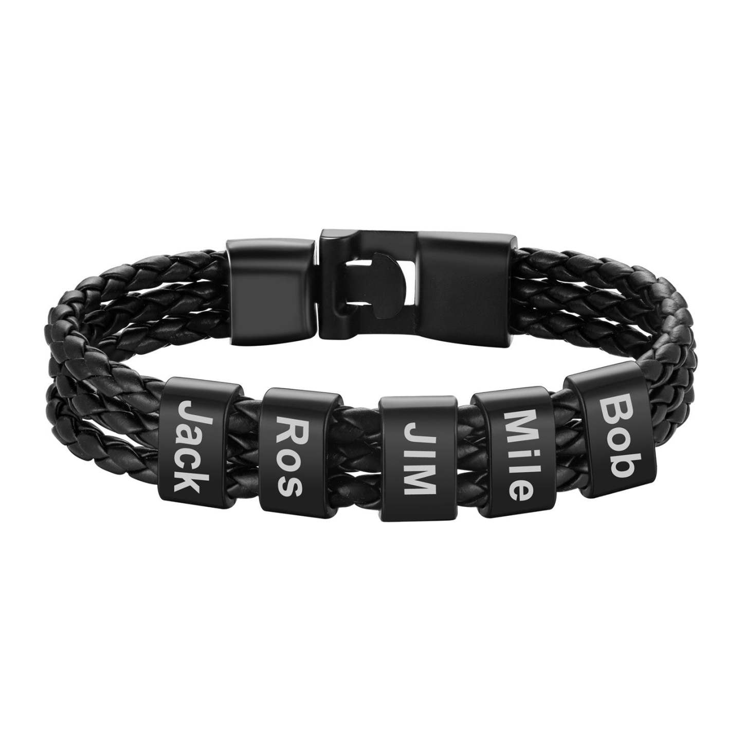 Custom Mens Engraved Beaded Leather Layered Bracelets