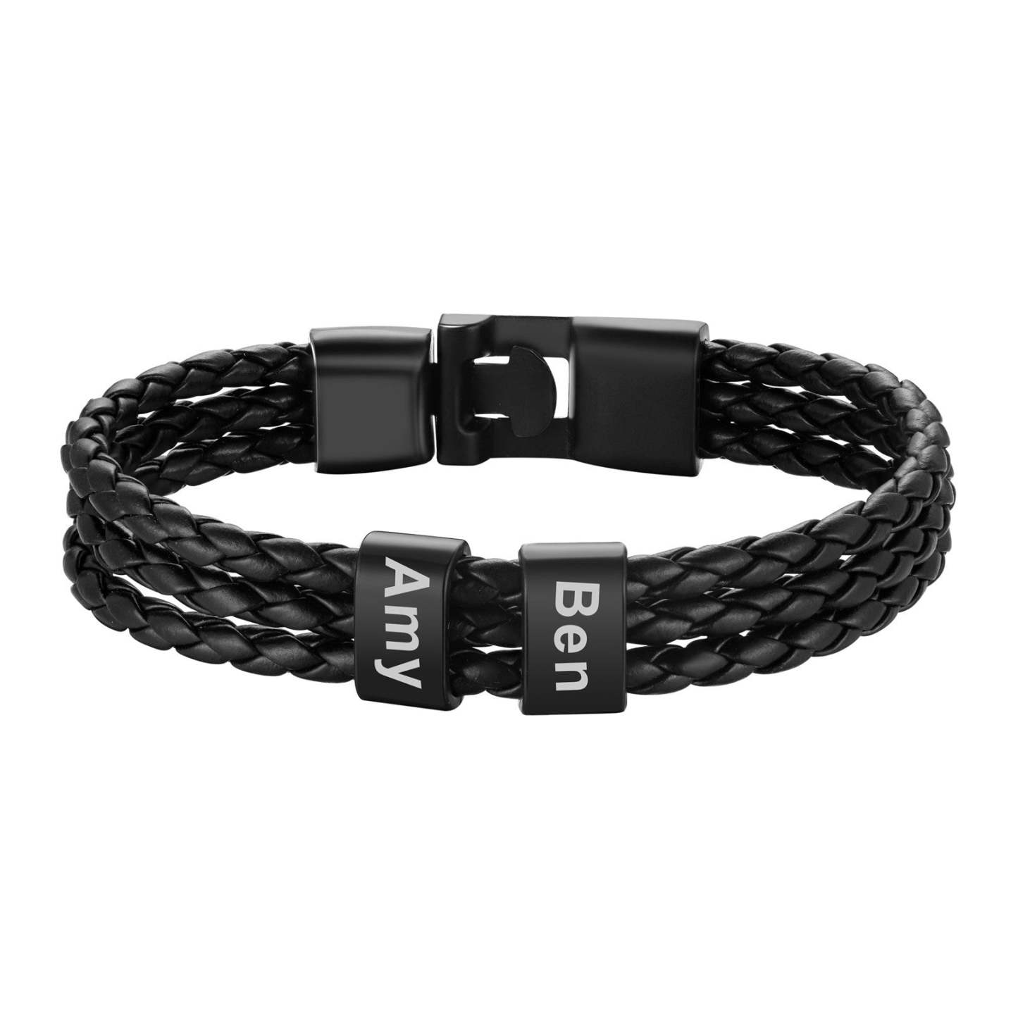 Custom Mens Engraved Beaded Leather Layered Bracelets 2