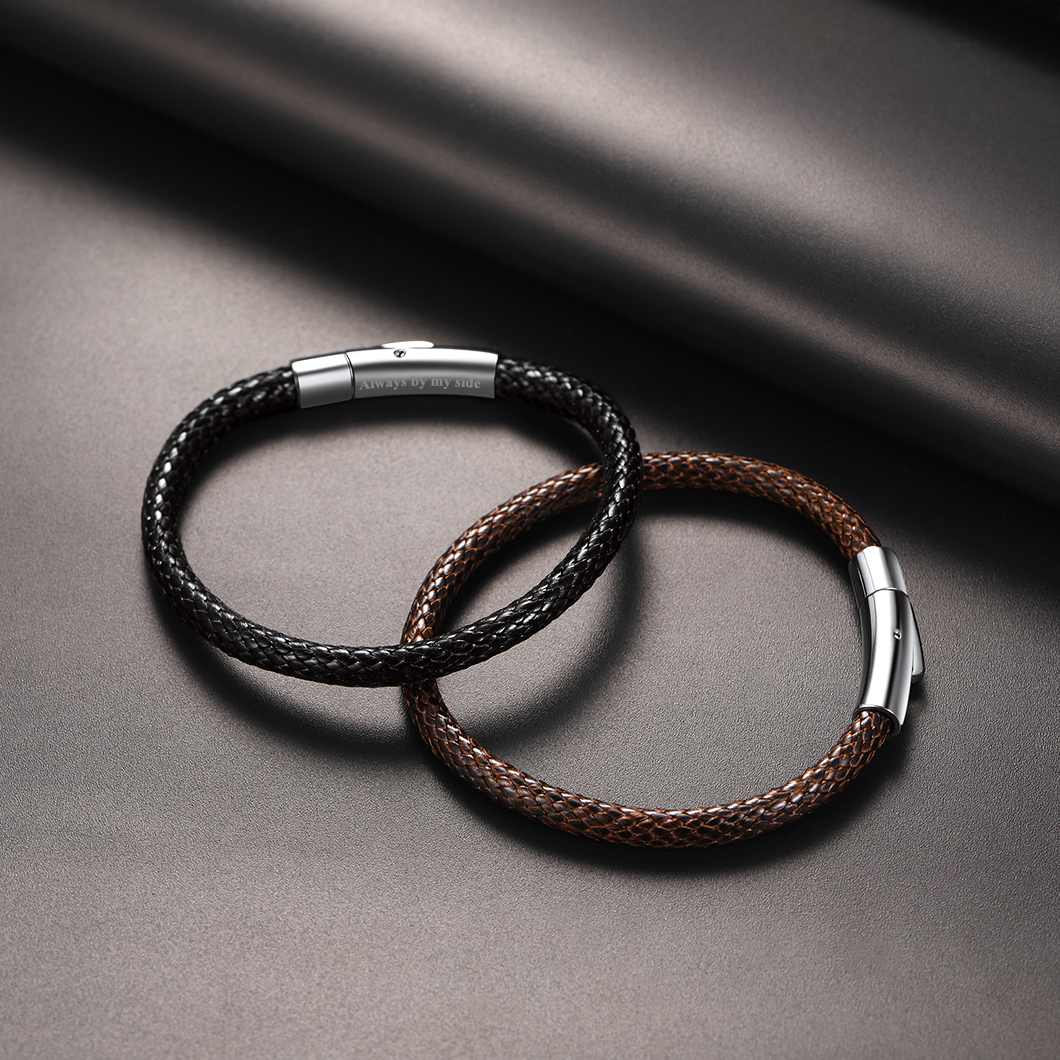 Custom Engraved Leather Bracelet with Magnetic Clasp