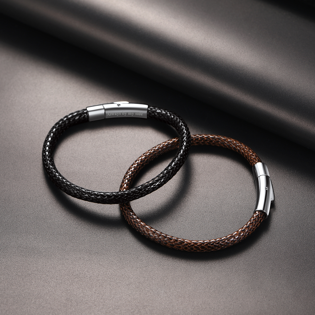 Custom Engraved Leather Bracelet with Magnetic Clasp