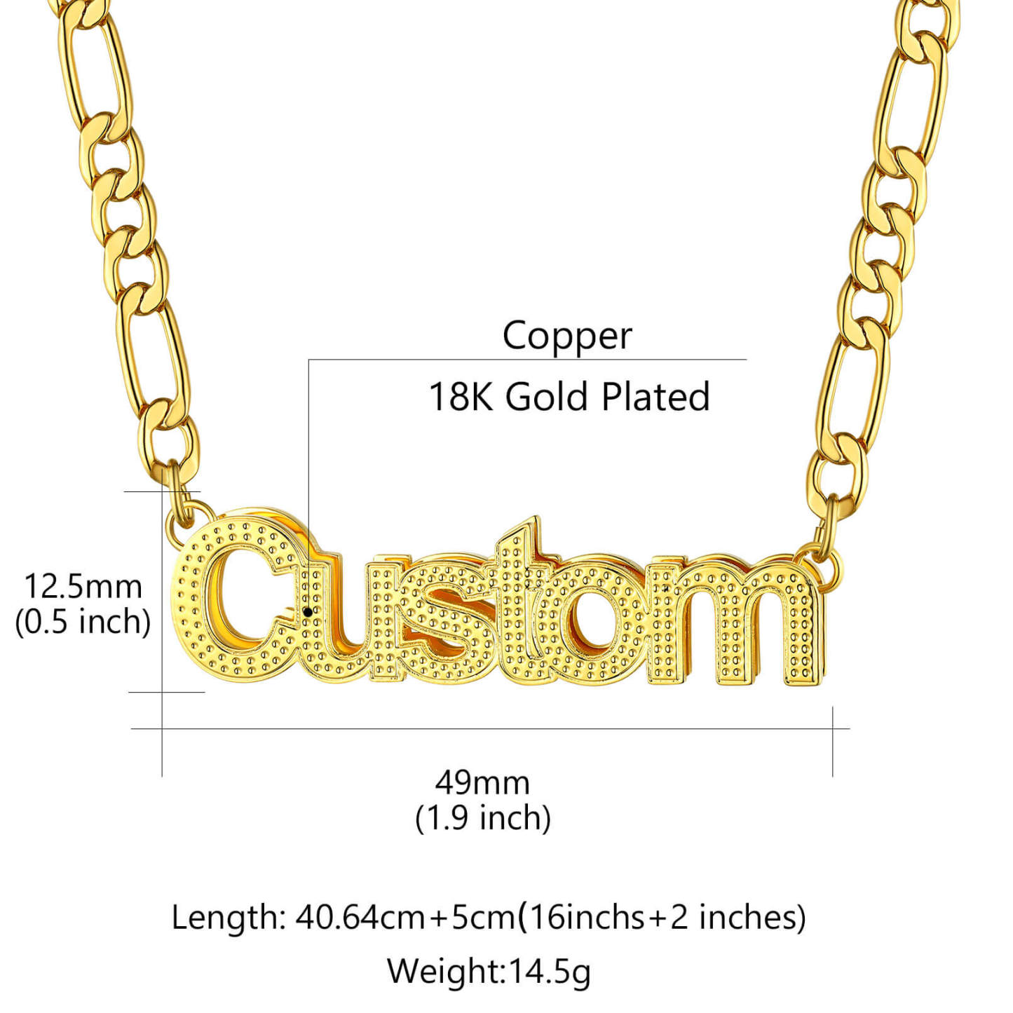 Diamond Cut Name Necklace size