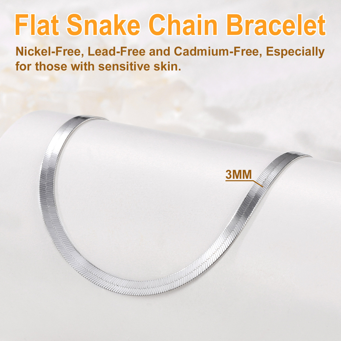 nickel free Sterling Silver Snake Chain Bracelets For Women 