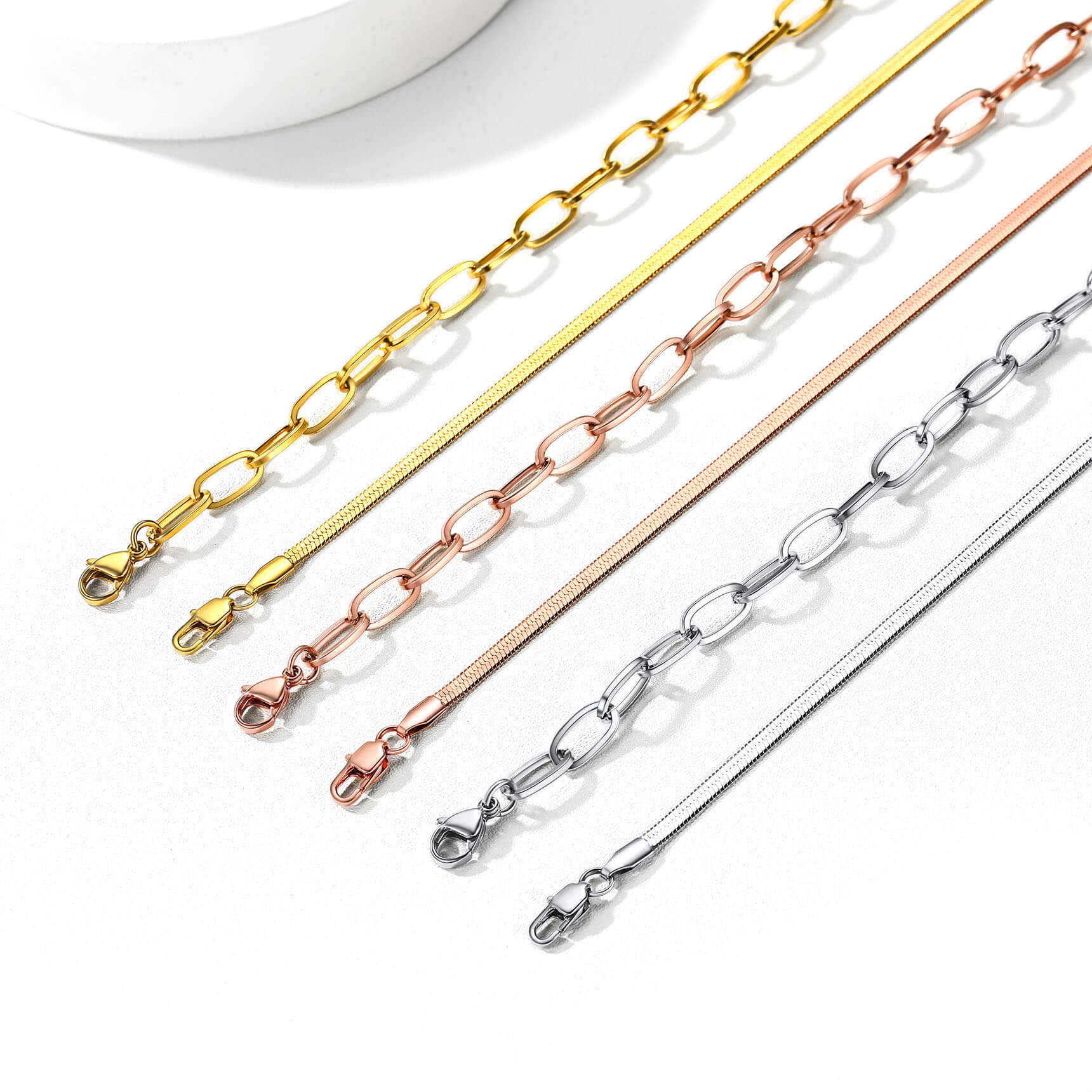 Layered Paperclip and Herringbone Chain Necklace with lobster clasp