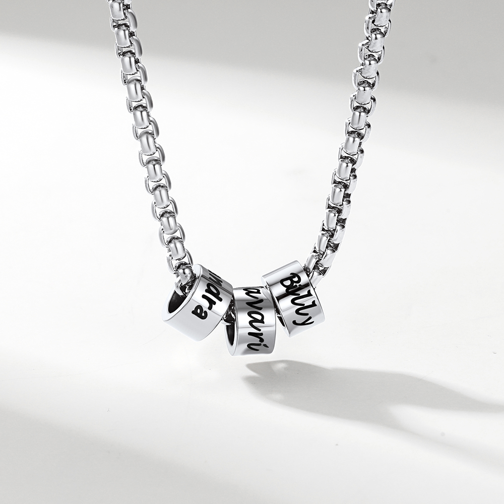 Personalized 3 Name Beads Chain Necklace 4MM