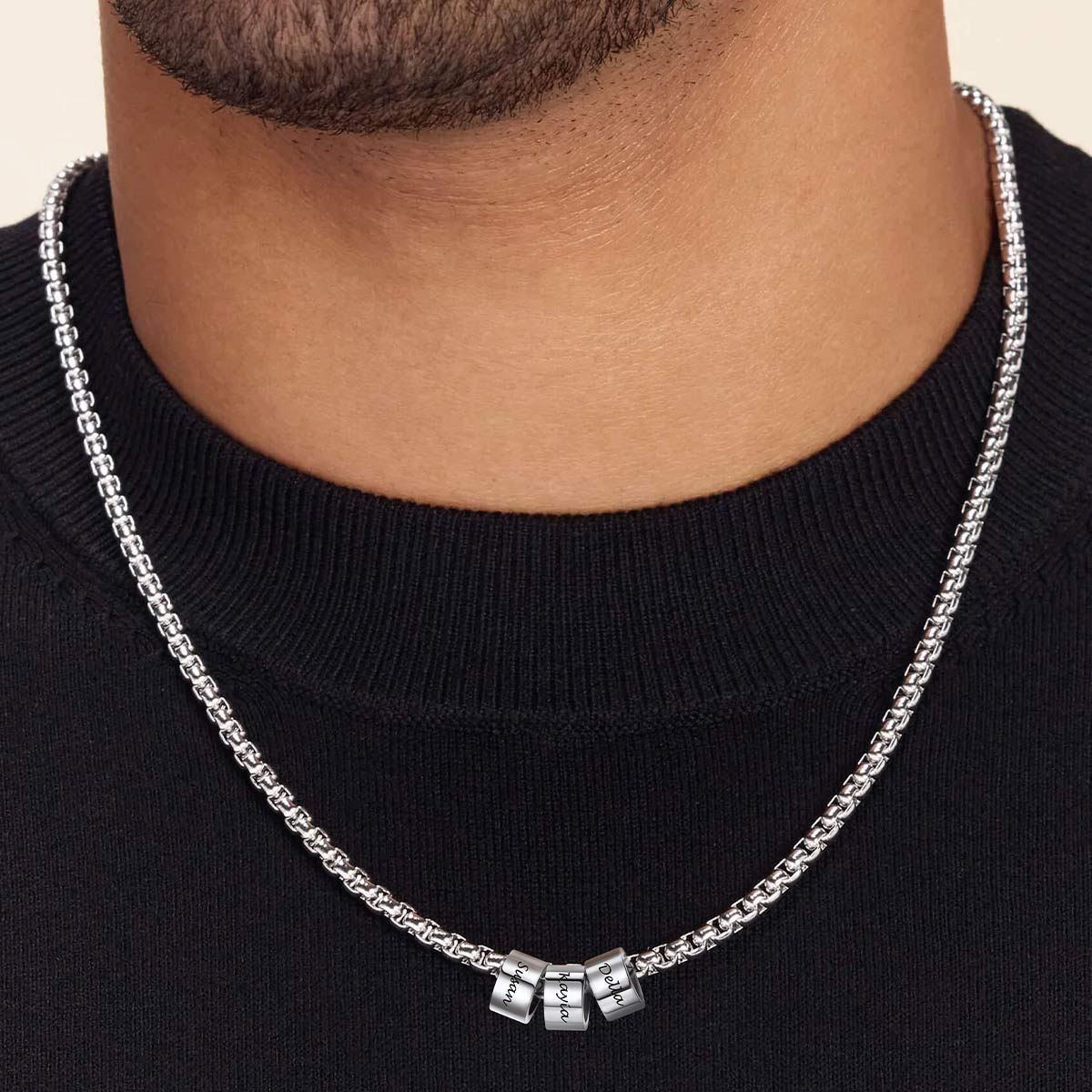 Personalized Name Beads Chain Necklace 4MM Men's gift