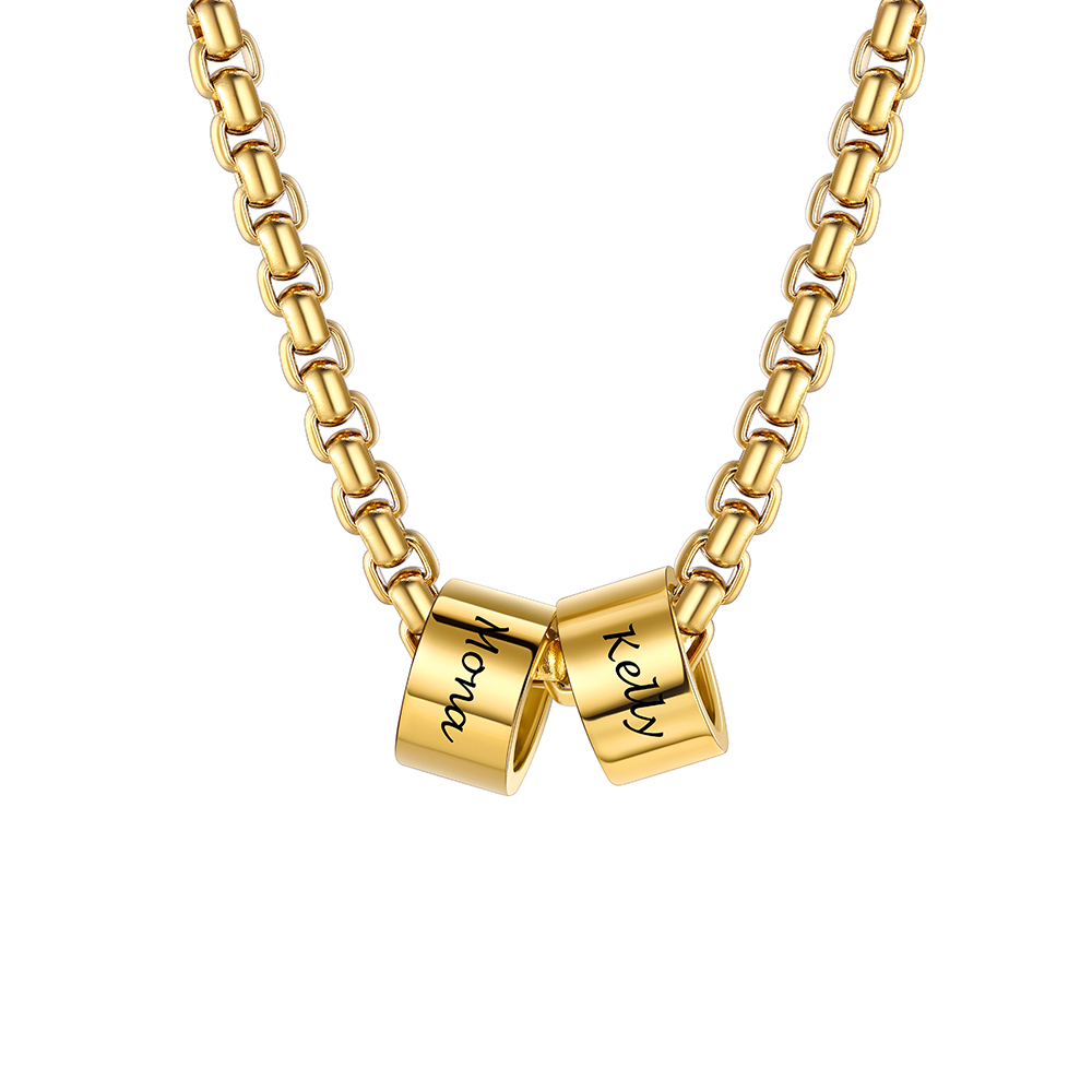 Personalized 2 Name Beads Chain Necklace 4MM gold 