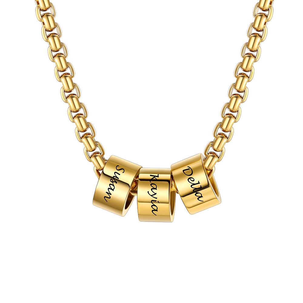 Personalized 3 Name Beads Chain Necklace 4MM gold