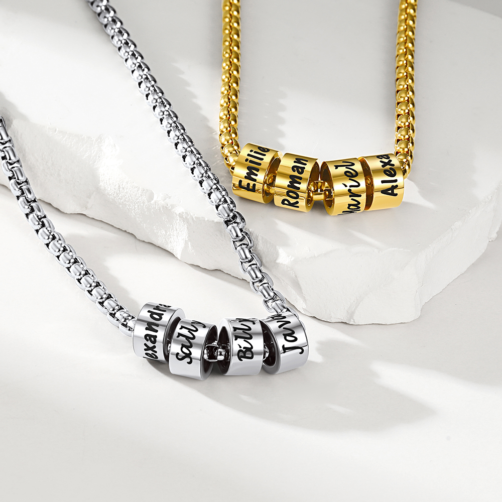Personalized Name Beads Chain Necklace 4MM Silver and Gold