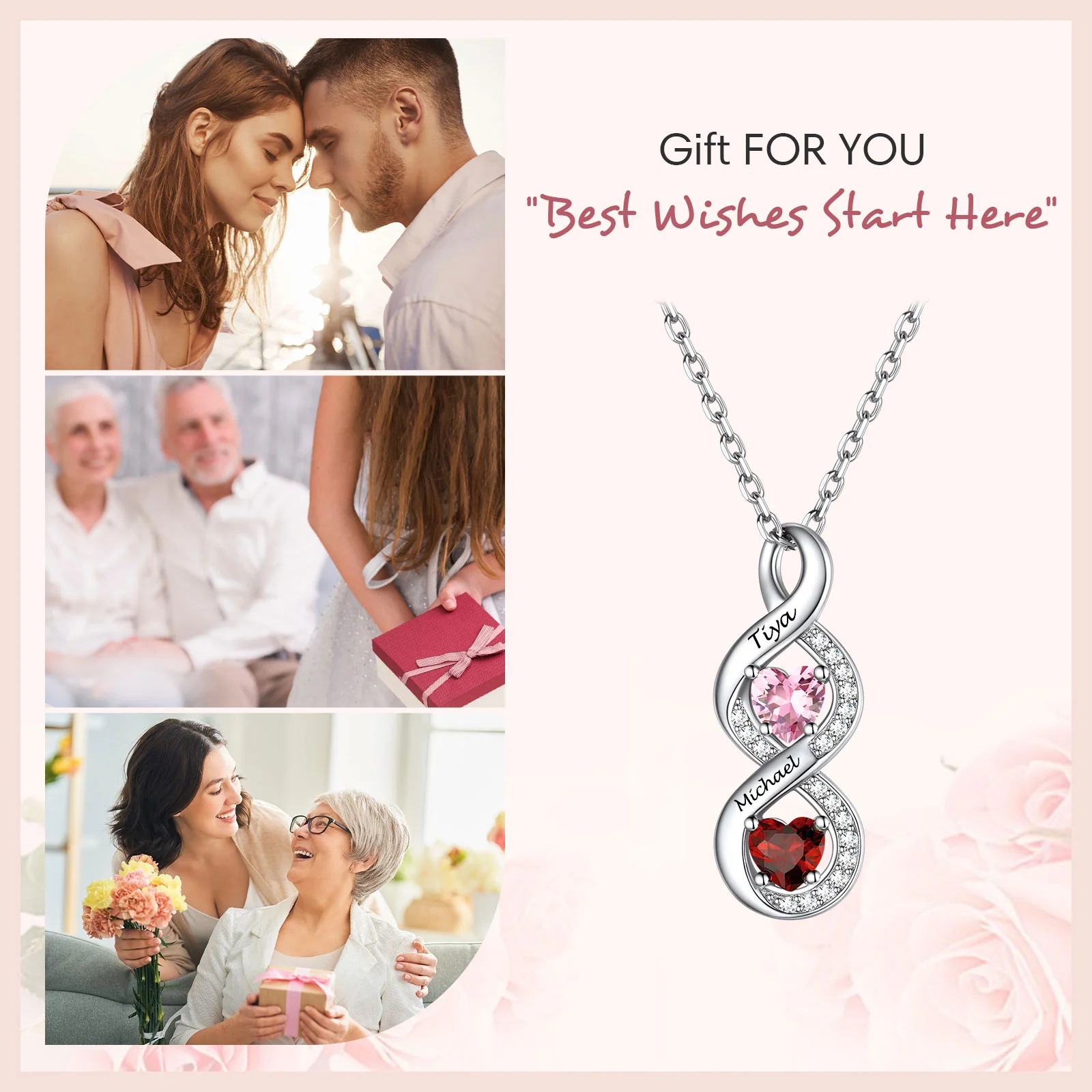 Heart Birthstone Necklace For her