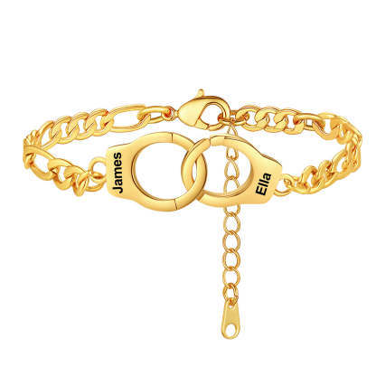 Personalized Handcuff Anklet with Figaro Chain