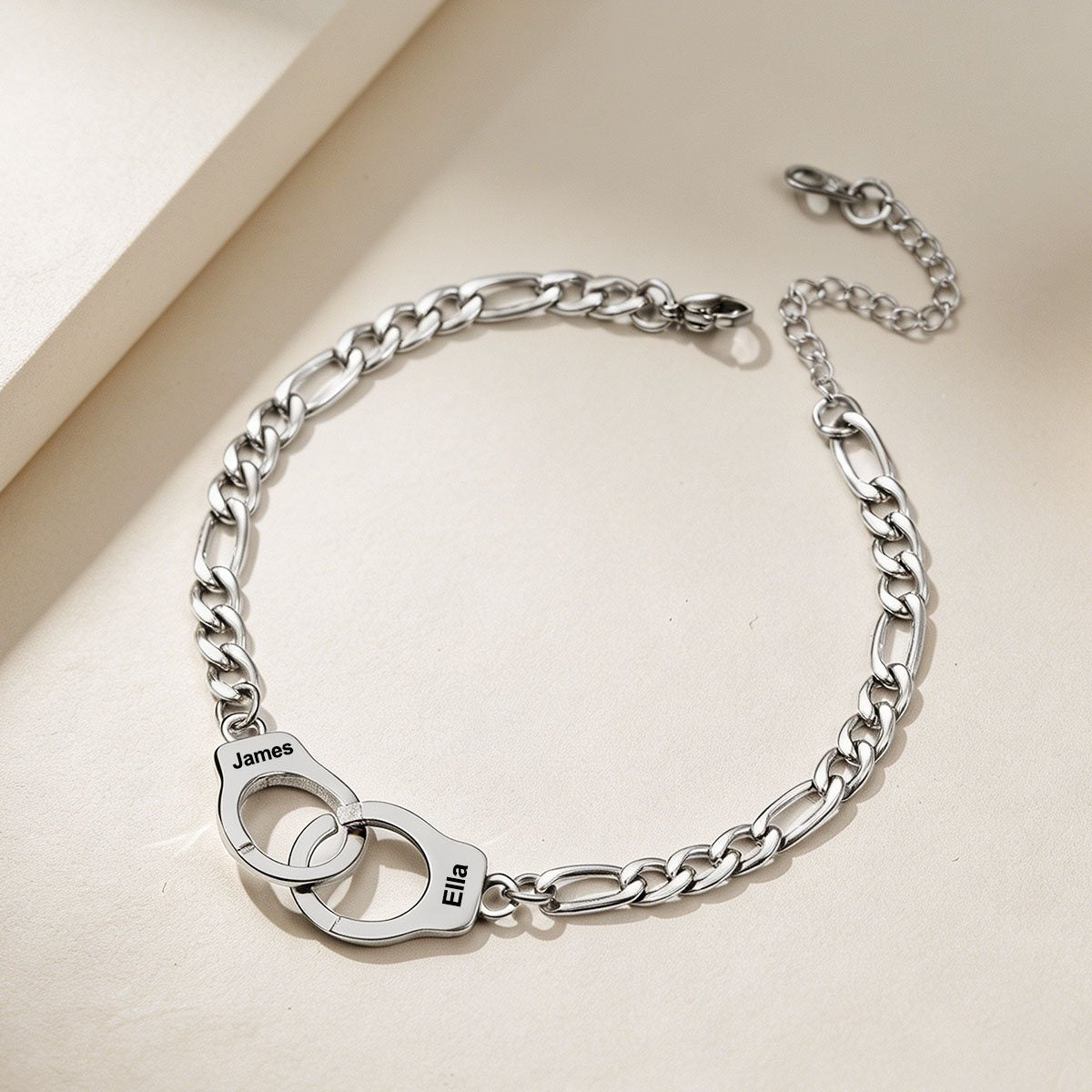 Personalized Handcuff Anklet with Figaro Chain