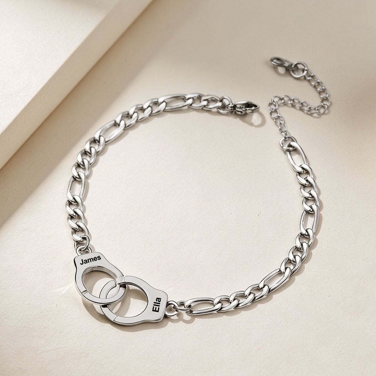 Personalized Handcuff Anklet with Figaro Chain