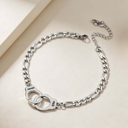 Personalized Handcuff Anklet with Figaro Chain
