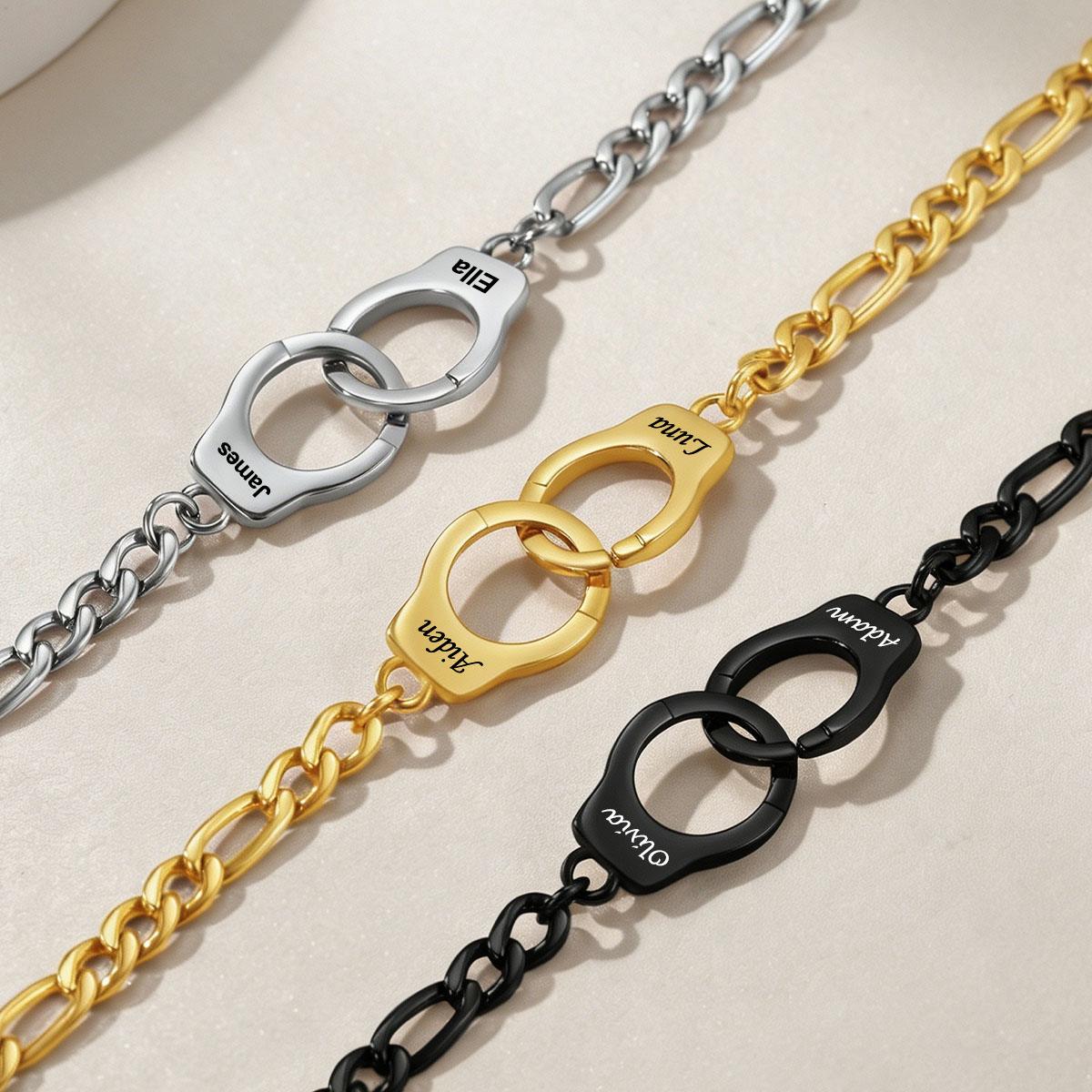Personalized Handcuff Anklet with Figaro Chain