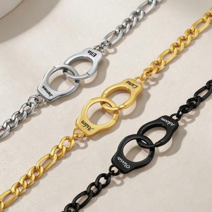 Personalized Handcuff Anklet with Figaro Chain