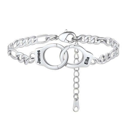 Personalized Handcuff Anklet with Figaro Chain