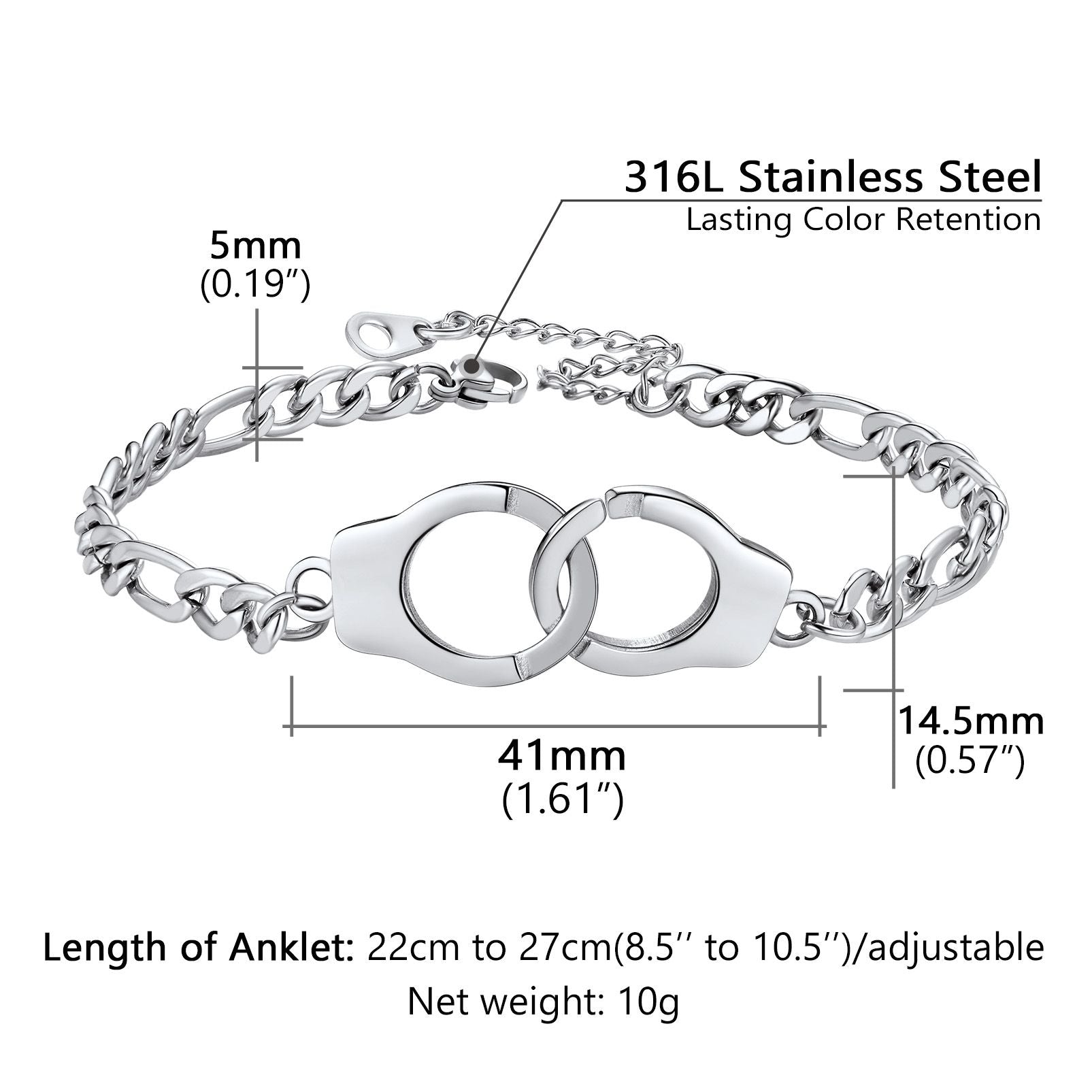 Personalized Handcuff Anklet with Figaro Chain