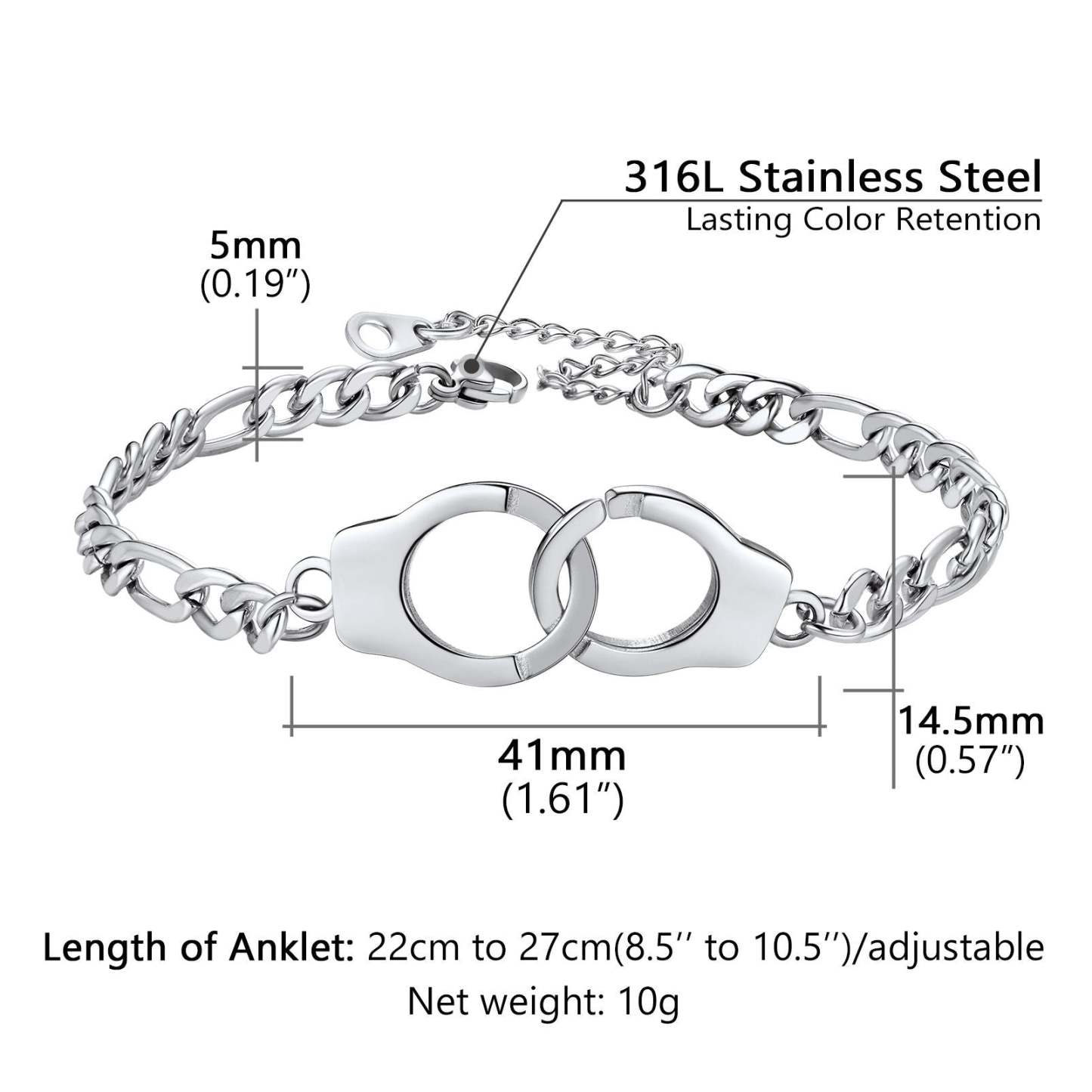 Personalized Handcuff Anklet with Figaro Chain