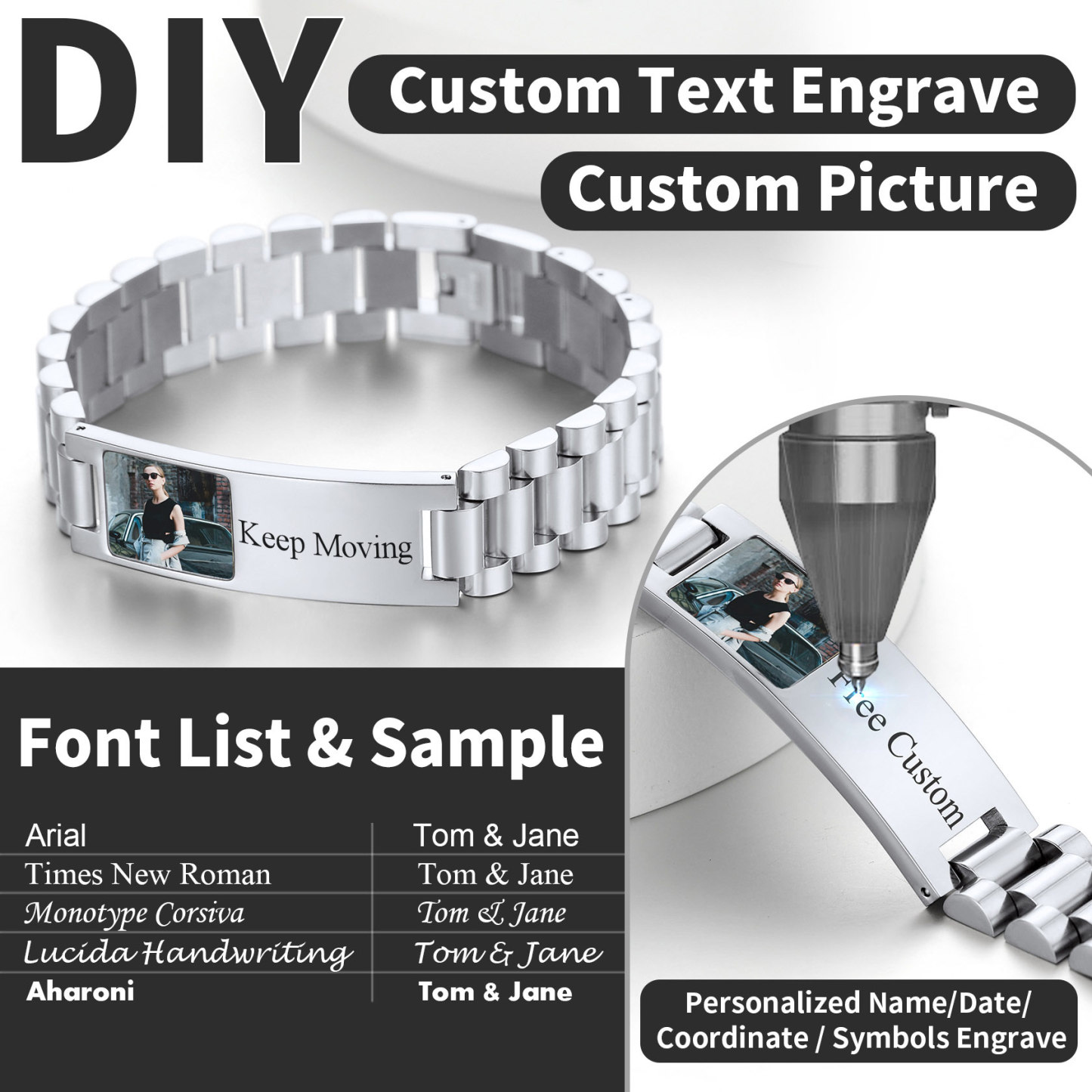 Personalized Photo Wristband Custom Engraved ID Bracelets for Men
