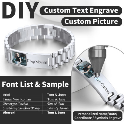 Personalized Photo Wristband Custom Engraved ID Bracelets for Men