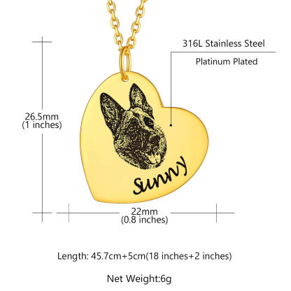 Custom 1-3 Heart Pet Portrait Photo Necklace for Pet Lover Pet Loss Gift