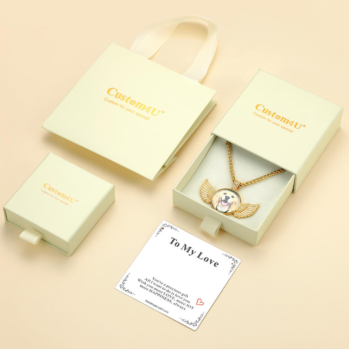 Custom Iced Out Angel Wing Photo Circle Chain Necklace with Picture