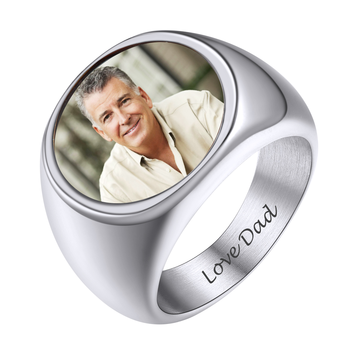 Custom Picture Round Engraved Signet Ring for Men