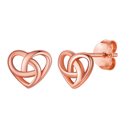 Celtic Knot 925 Sterling Silver Heart  Stud Earrings For Women ROSE GOLD