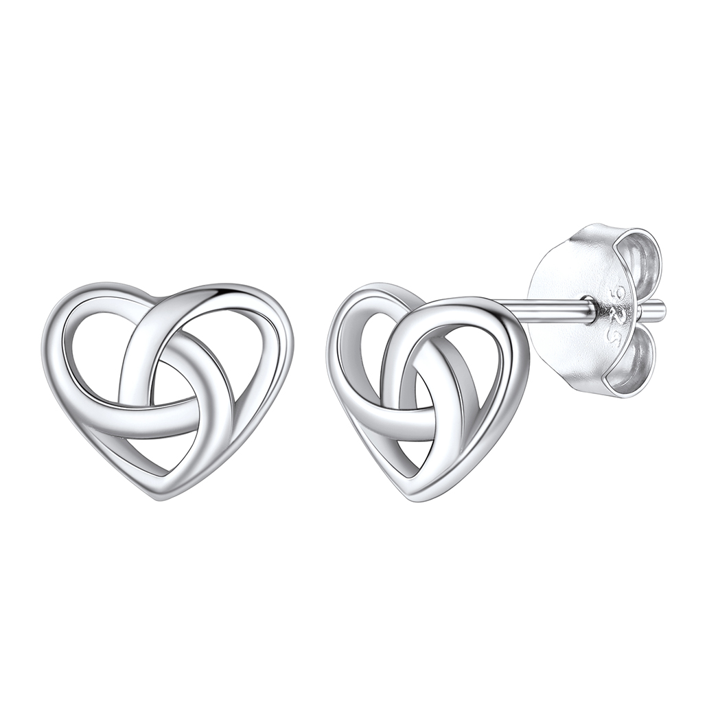 Celtic Knot 925 Sterling Silver Heart  Stud Earrings For Women SILVER