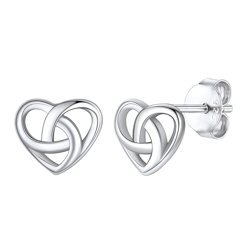 Celtic Knot 925 Sterling Silver Heart  Stud Earrings For Women SILVER