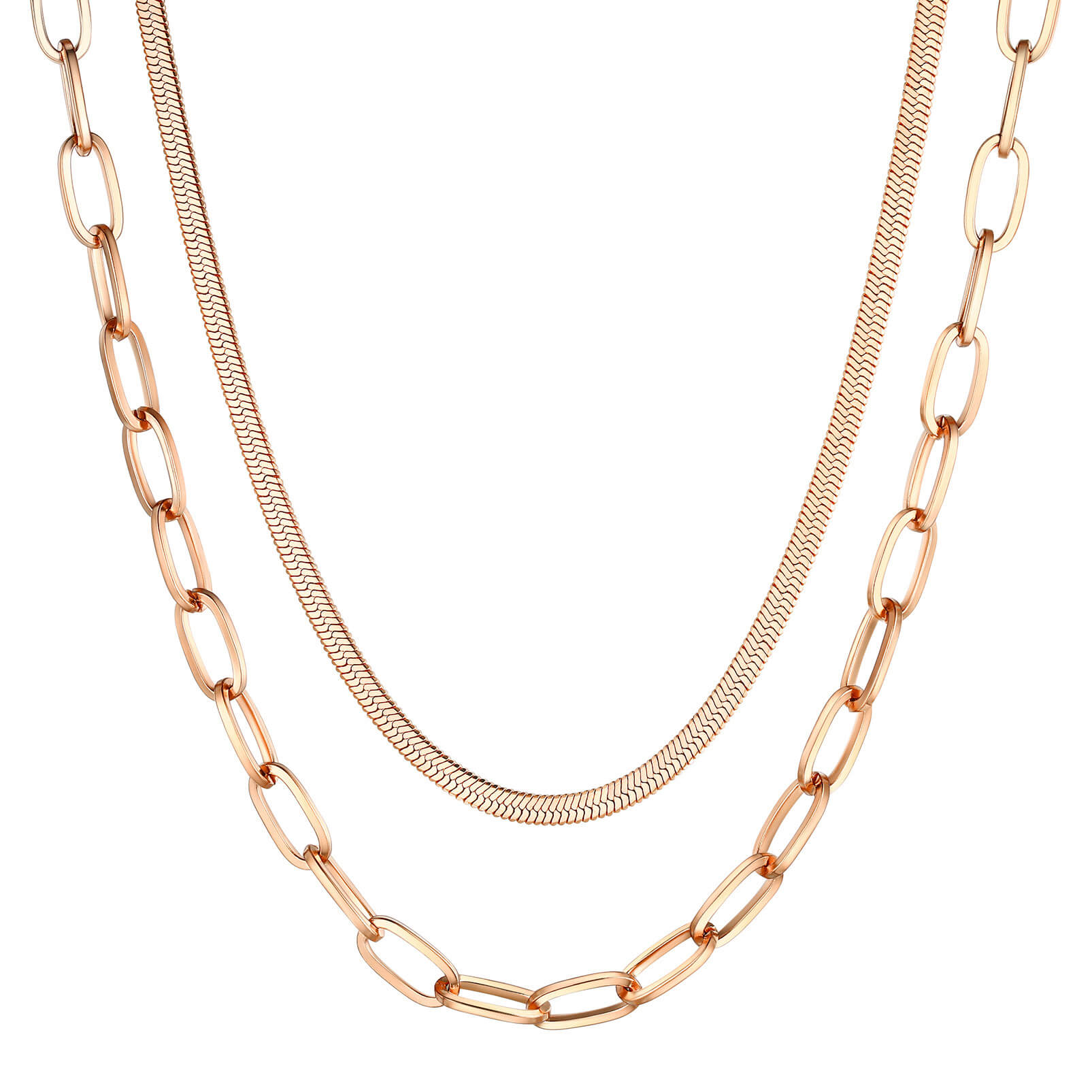 rose gold Layered Chain Necklace Set 