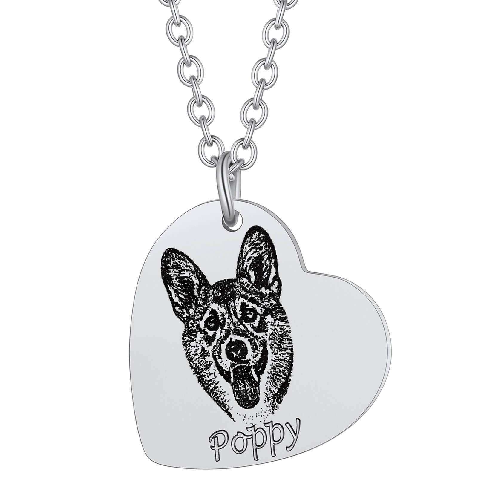 Custom 1-3 Heart Pet Portrait Photo Necklace for Pet Lover Pet Loss Gift