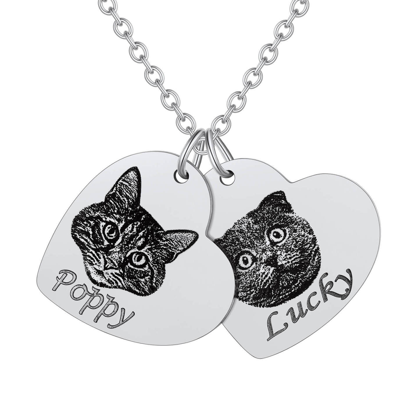 Custom 1-3 Heart Pet Portrait Photo Necklace for Pet Lover Pet Loss Gift